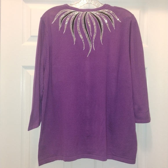 NWT Bob Mackie Beaded Sequin Glitz Cardigan Sweater Purple Size 1X - Picture 3 of 6